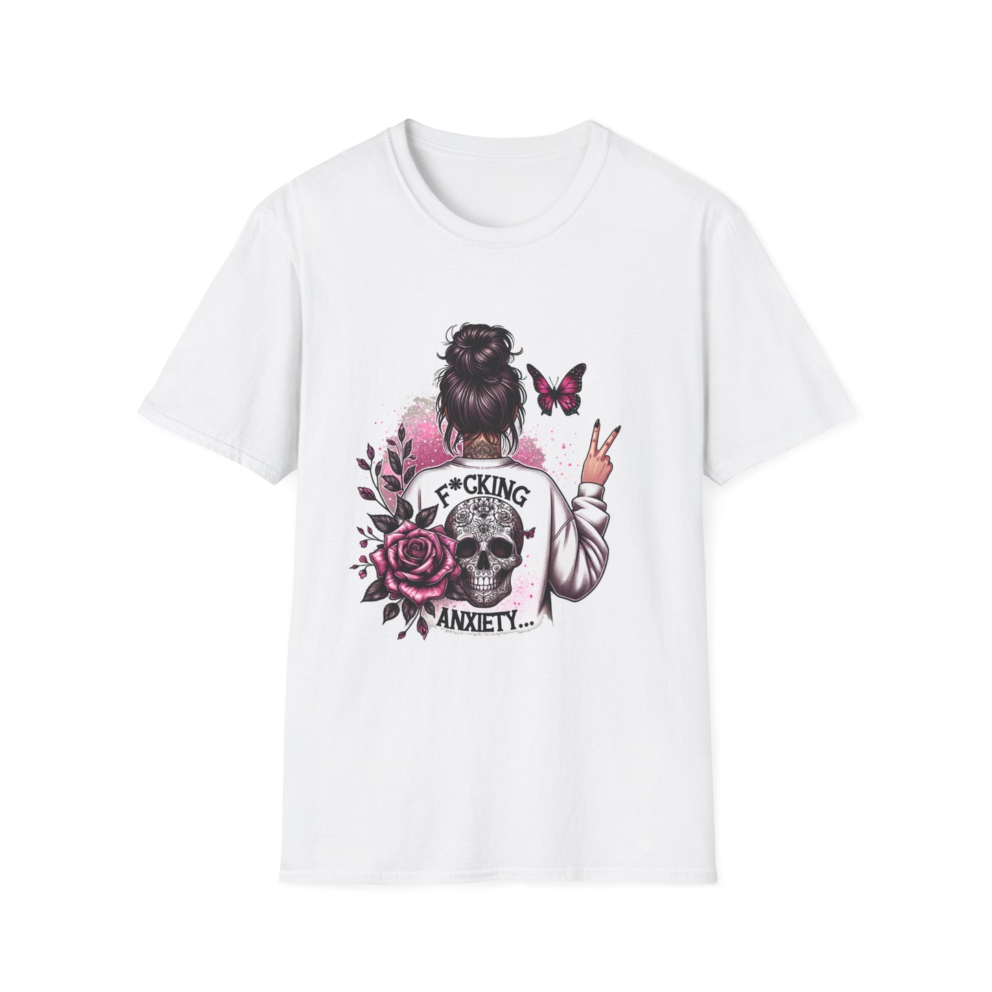 T-Shirt — "F*cking Anxiety" Floral Back Graphic Tee | Mental Health Awareness, Self-Care Gift