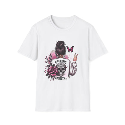 T-Shirt — "F*cking Anxiety" Floral Back Graphic Tee | Mental Health Awareness, Self-Care Gift