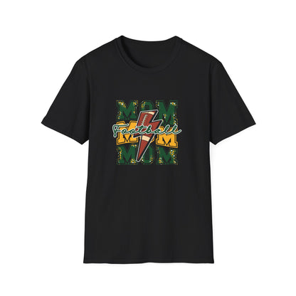 Mom Football Tee — Cute Green & Gold "MOM" Graphic T-Shirt for Football Moms