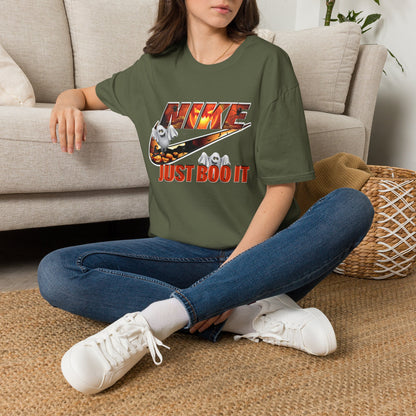Halloween 'Just Boo It' Graphic T-Shirt — Playful Ghost Nike-Inspired Design