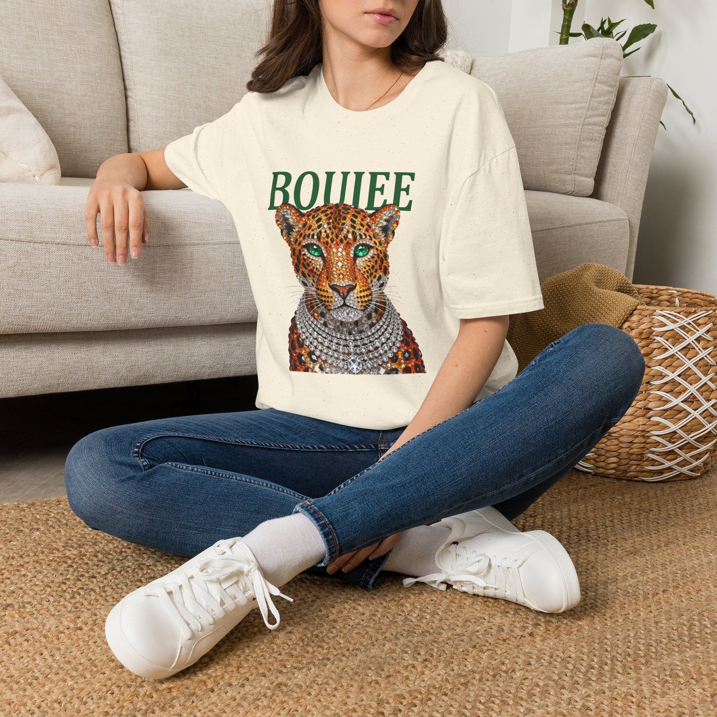 Boujee Leopard T-Shirt — Stylish Women’s Graphic Tee with Jeweled Cat Design