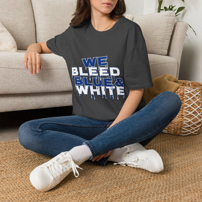 We Bleed Blue & White T-Shirt — Sports Fan Graphic Tee
