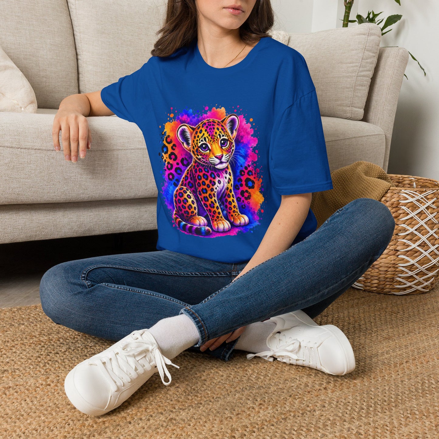 Cute Neon Leopard Cub T-Shirt — Colorful Watercolor Animal Graphic Tee
