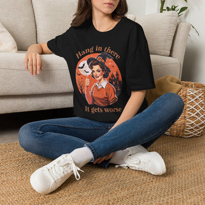 Hang In There Witch T-Shirt — Retro Halloween Graphic Tee