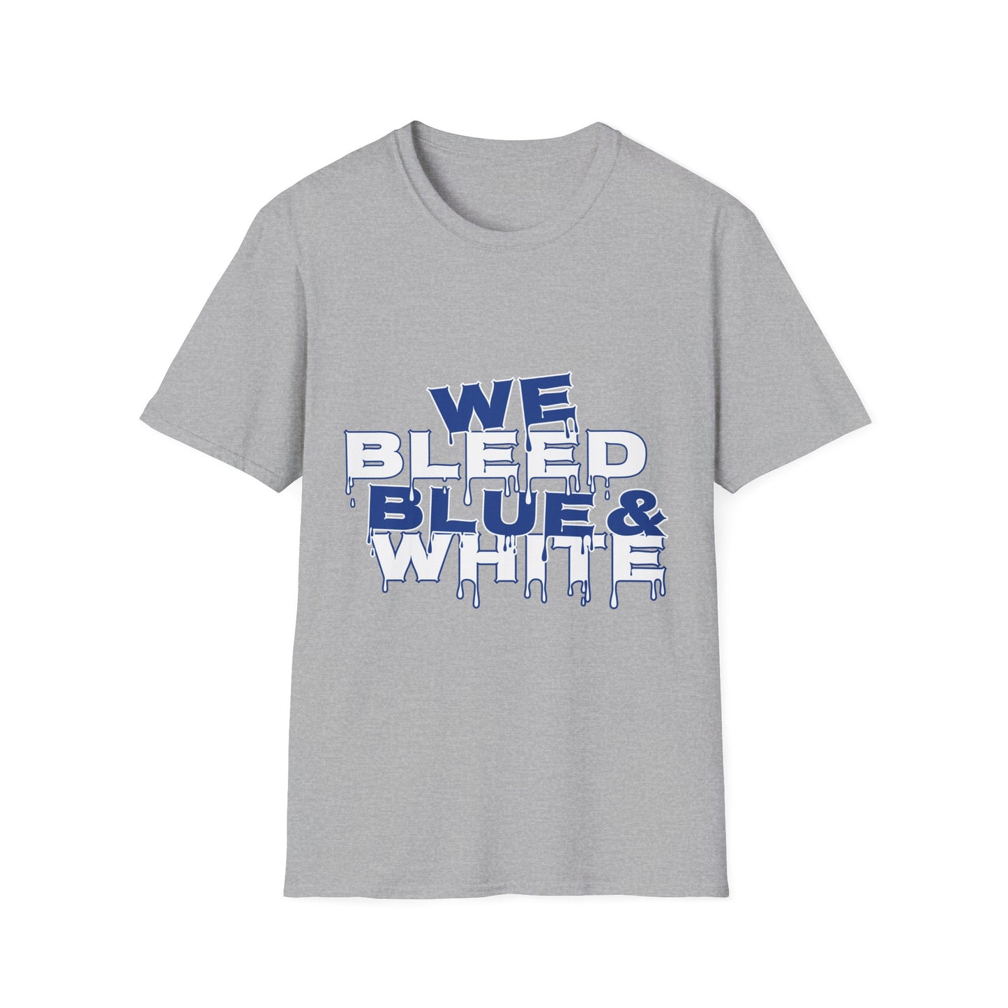 We Bleed Blue & White T-Shirt — Sports Fan Graphic Tee