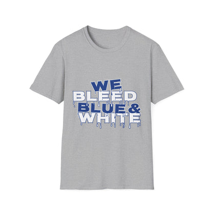 We Bleed Blue & White T-Shirt — Sports Fan Graphic Tee