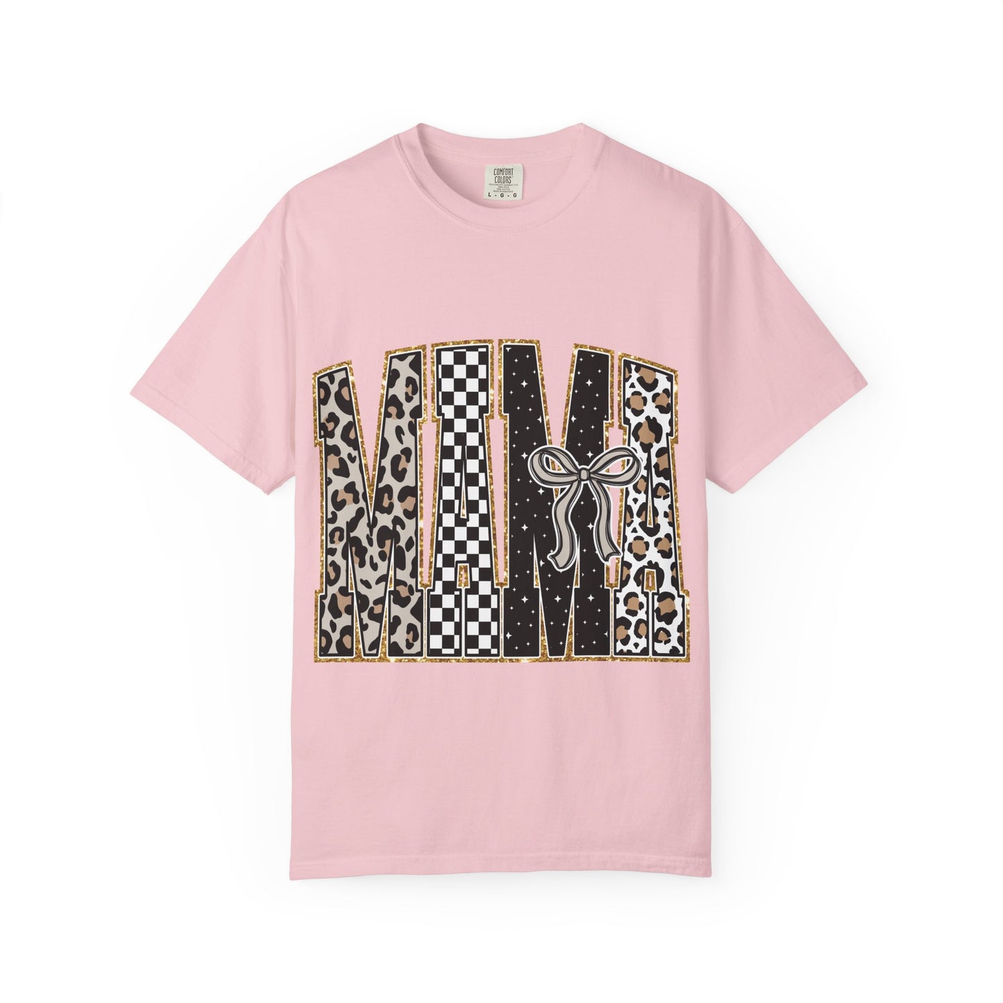 Leopard Checker MAMA Tee — Vintage-Inspired Mama Shirt with Bow Graphic