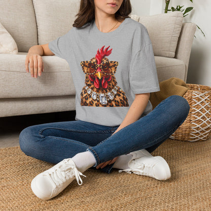 Leopard Glasses Chicken T‑Shirt — Funny Chic Rooster Graphic Tee