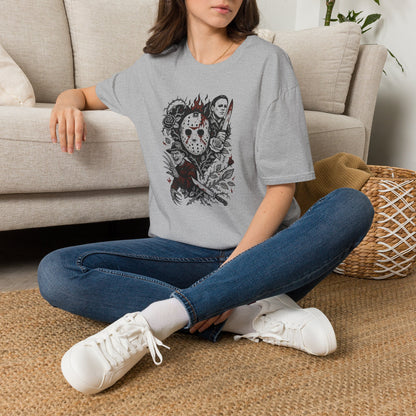 Horror Icons Floral Collage T-Shirt — Jason, Michael & Freddy Graphic Tee
