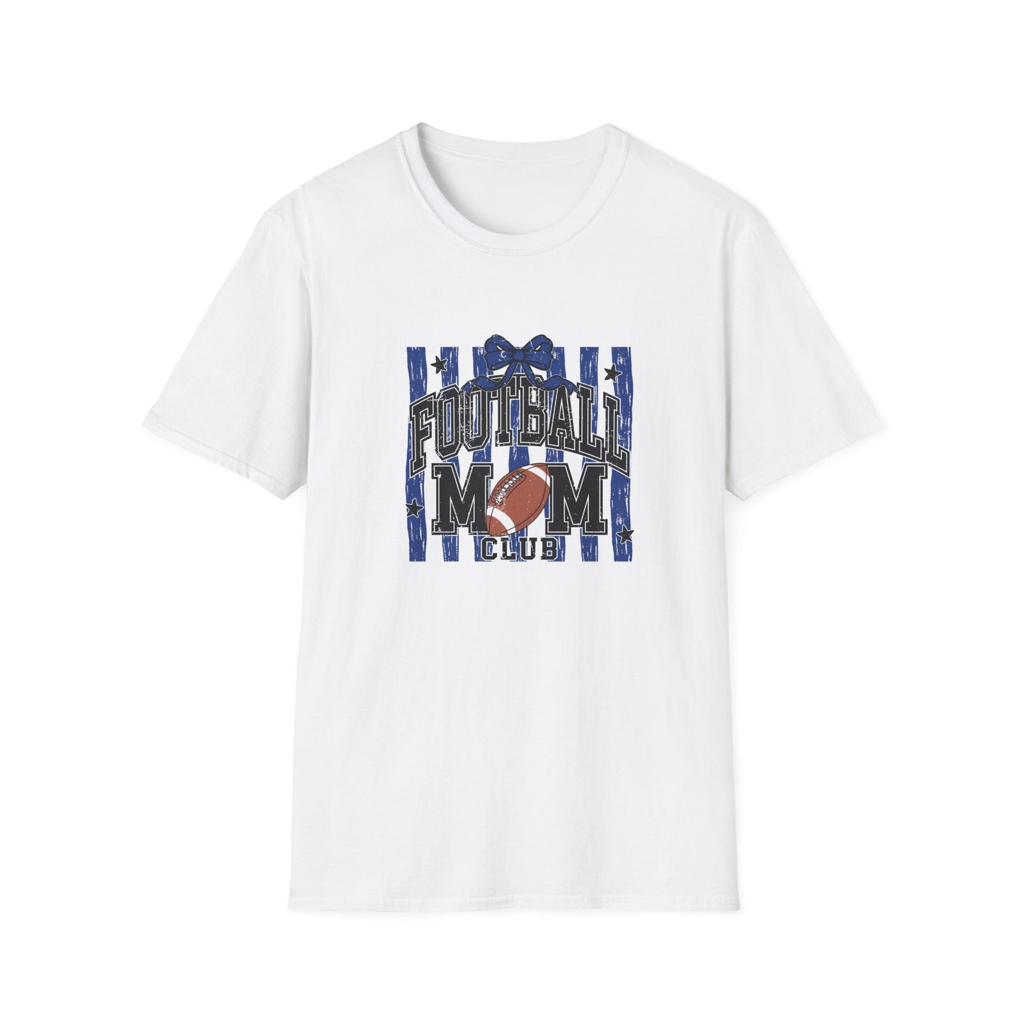 Football Mom T‑Shirt — Patriotic Blue Stripes & Football Graphic