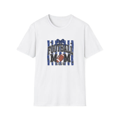 Football Mom T‑Shirt — Patriotic Blue Stripes & Football Graphic