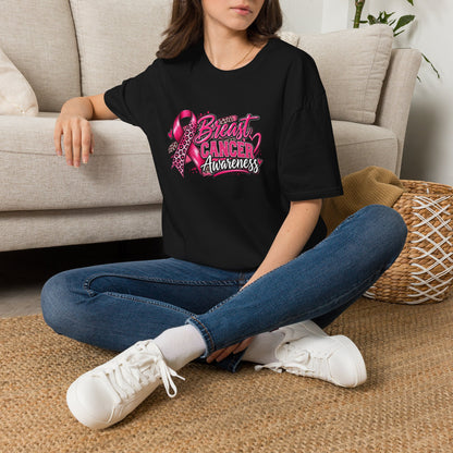 Breast Cancer Awareness T-Shirt — Pink Ribbon Leopard Design