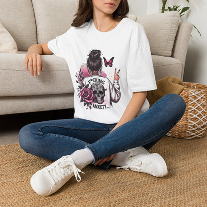 T-Shirt — "F*cking Anxiety" Floral Back Graphic Tee | Mental Health Awareness, Self-Care Gift