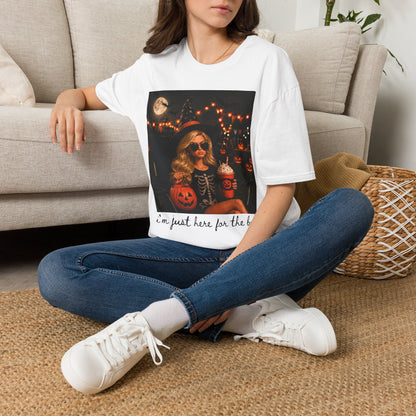 Halloween Vibes T‑Shirt — Retro Witchy Girl with Pumpkins & Moon