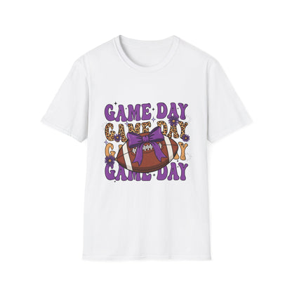 Game Day Football Tee — Leopard Print & Purple Bow Game Day T‑Shirt