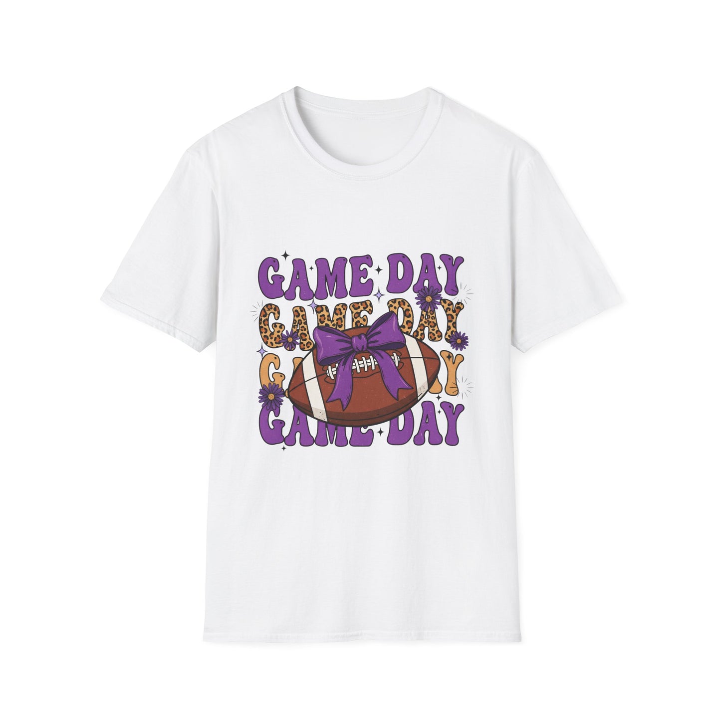 Game Day Football T‑Shirt — Leopard Print & Purple Bow Design