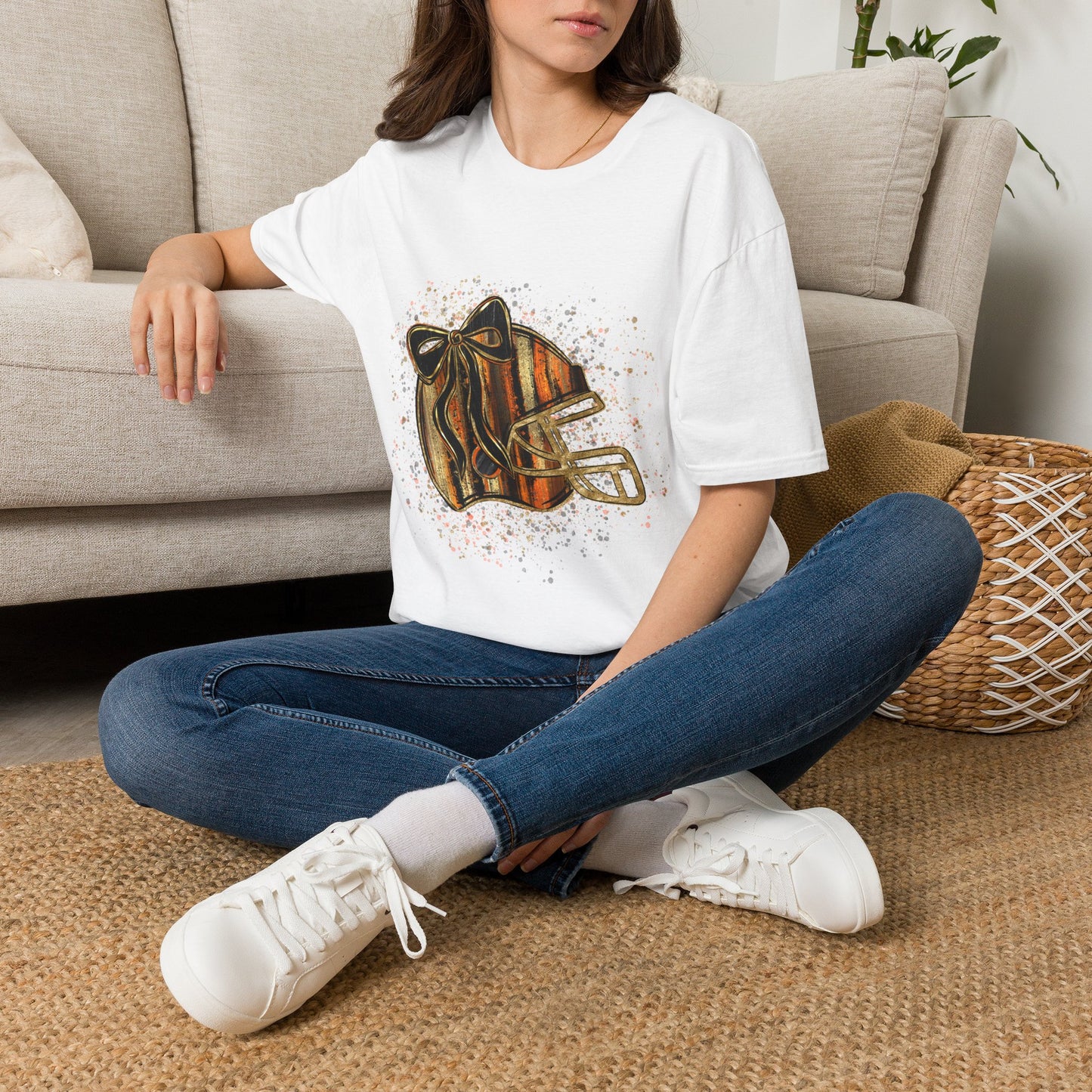 Football Helmet Bow T-Shirt — Cute Girly Football Mom Tee