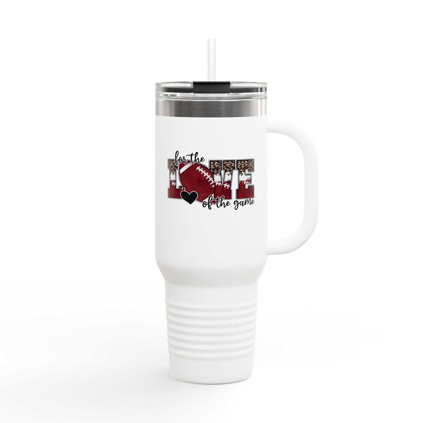 40oz Insulated Travel Mug — 'Love the Game' Football Design, Leopard Accent