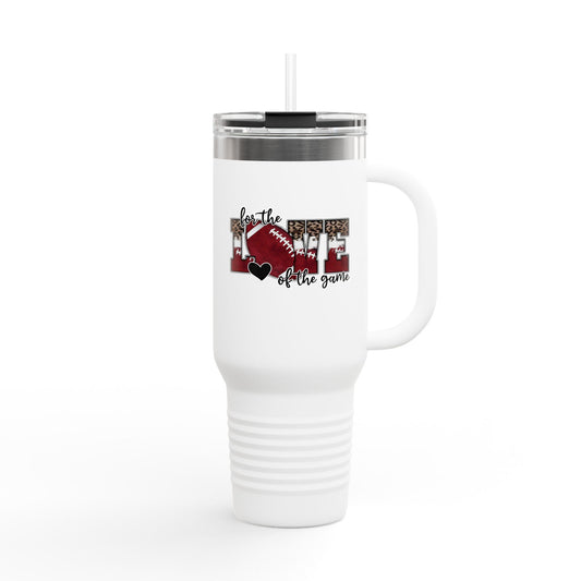 40oz Insulated Travel Mug — 'Love the Game' Football Design, Leopard Accent
