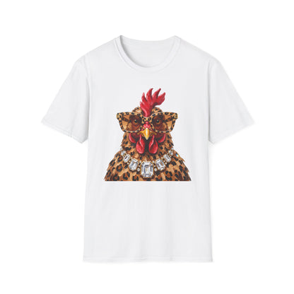 Leopard Glasses Chicken T‑Shirt — Funny Chic Rooster Graphic Tee