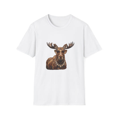 Moose Portrait Tee — Whimsical Moose Wearing Sunglasses & Pearls T-Shirt