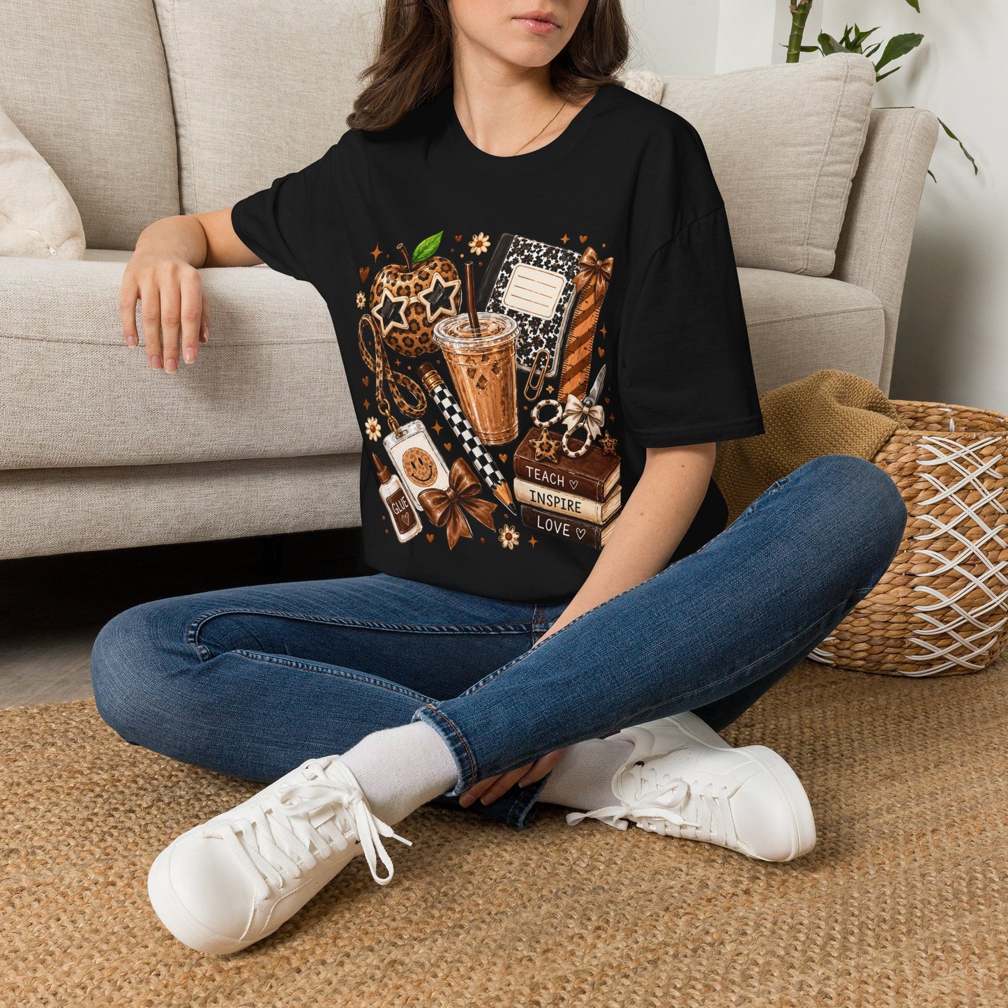 Teacher Inspired Leopard Apple & Coffee T-Shirt