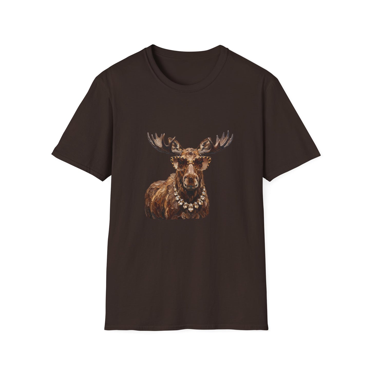 Moose Portrait Tee — Whimsical Moose Wearing Sunglasses & Pearls T-Shirt
