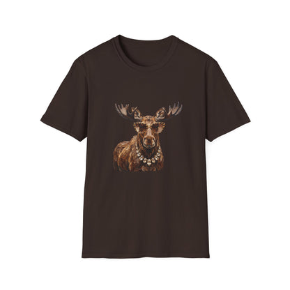 Moose Portrait Tee — Whimsical Moose Wearing Sunglasses & Pearls T-Shirt