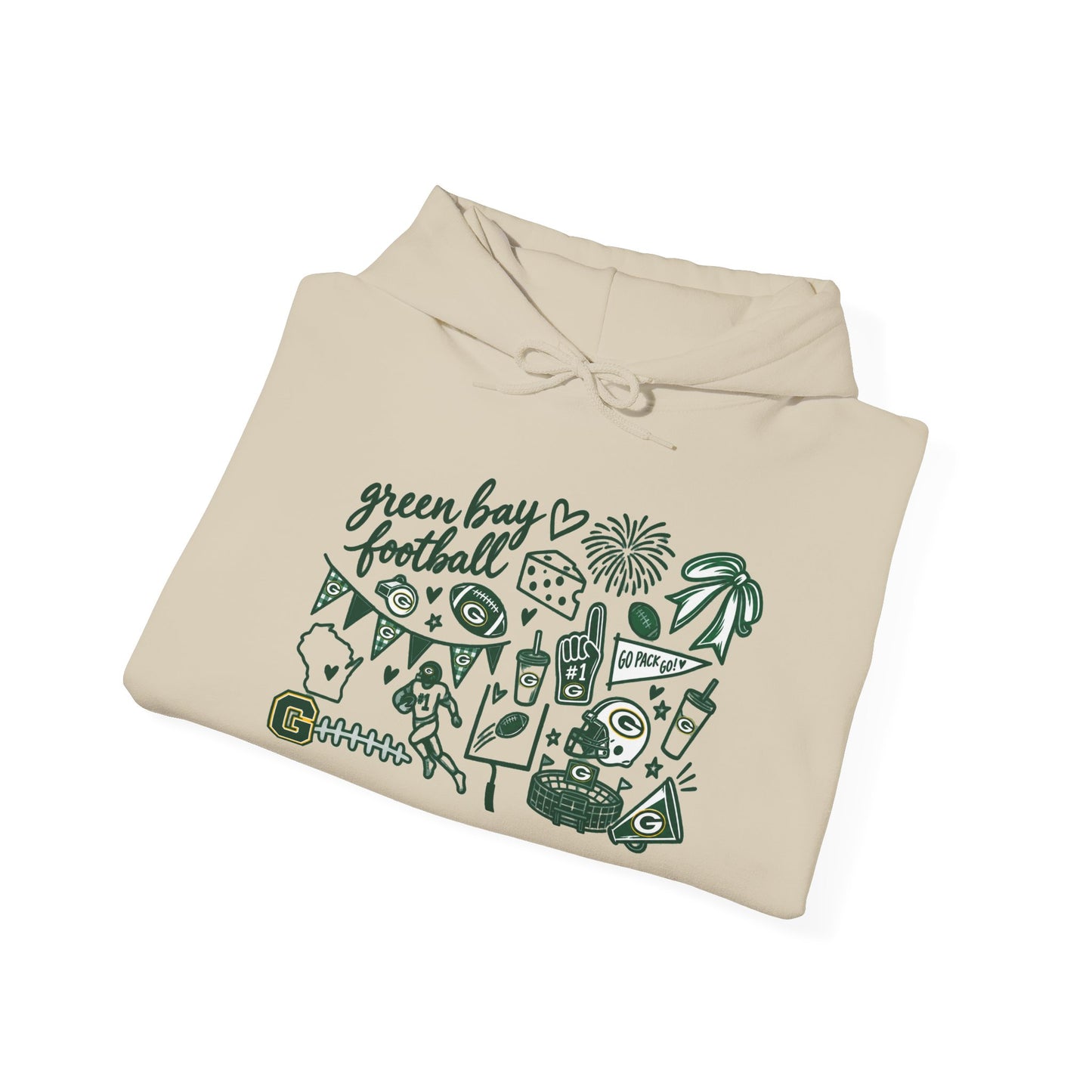 Green Bay Football Doodle Hoodie — Vintage Team Icons Pullover