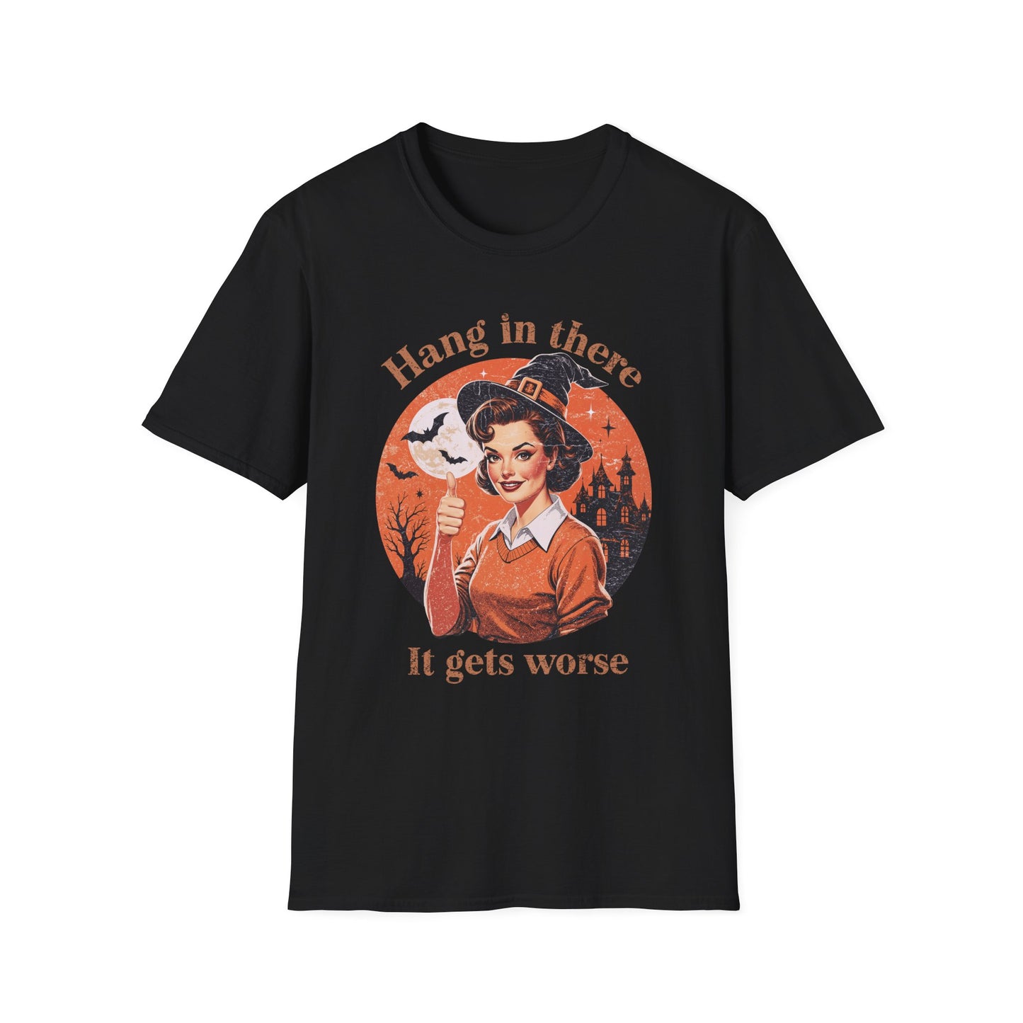 Hang In There Witch T-Shirt — Retro Halloween Graphic Tee
