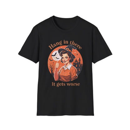 Hang In There Witch T-Shirt — Retro Halloween Graphic Tee