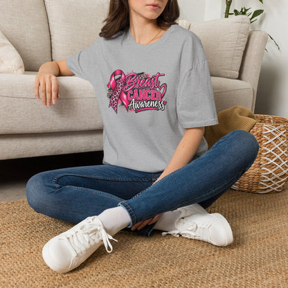 Breast Cancer Awareness T-Shirt — Pink Ribbon Leopard Design