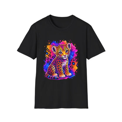 Cute Neon Leopard Cub T-Shirt — Colorful Watercolor Animal Graphic Tee