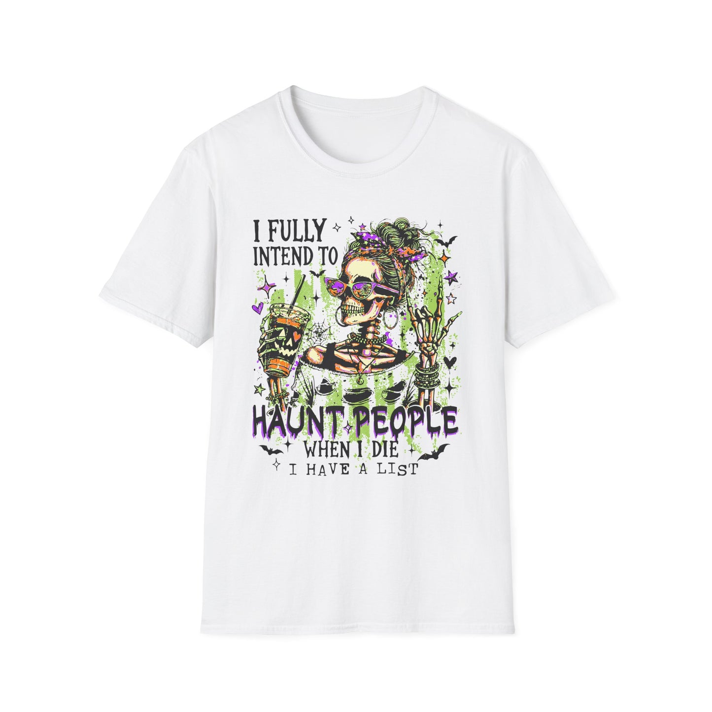 T-Shirt — 'I Fully Intend to Haunt People When I Die' Skeleton Witch Graphic