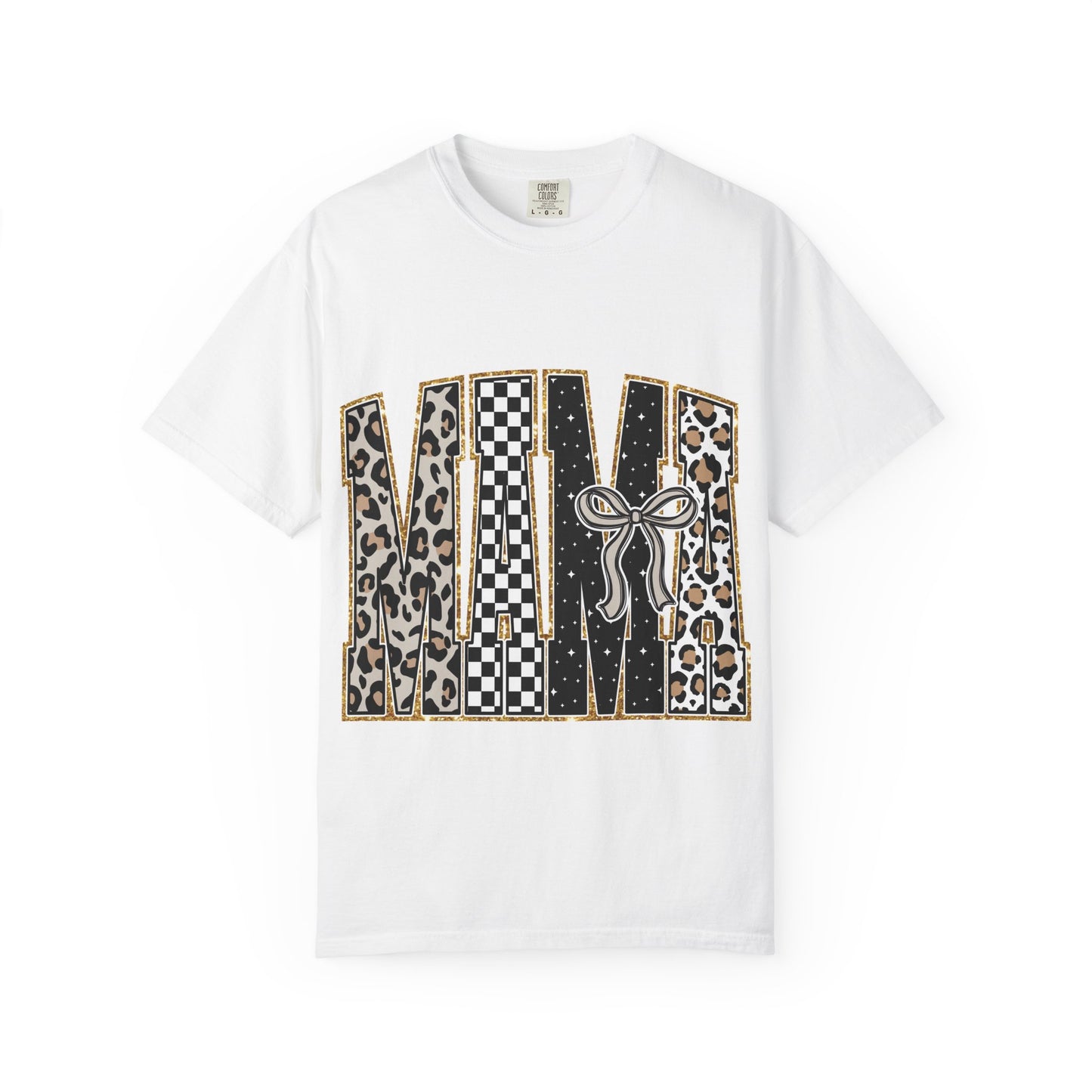 Leopard Checker MAMA Tee — Vintage-Inspired Mama Shirt with Bow Graphic