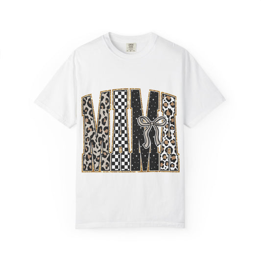 Leopard Checker MAMA Tee — Vintage-Inspired Mama Shirt with Bow Graphic