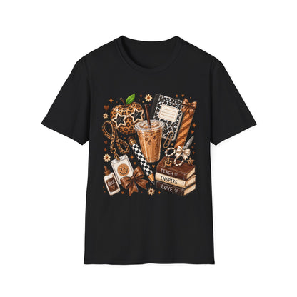 Teacher Inspired Leopard Apple & Coffee T-Shirt