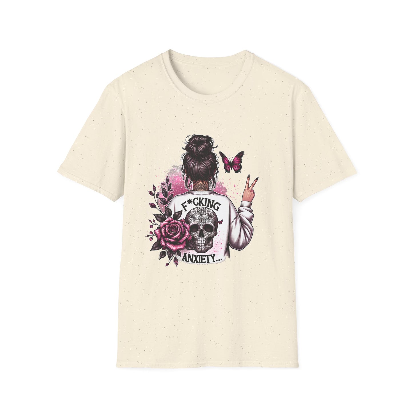 T-Shirt — "F*cking Anxiety" Floral Back Graphic Tee | Mental Health Awareness, Self-Care Gift