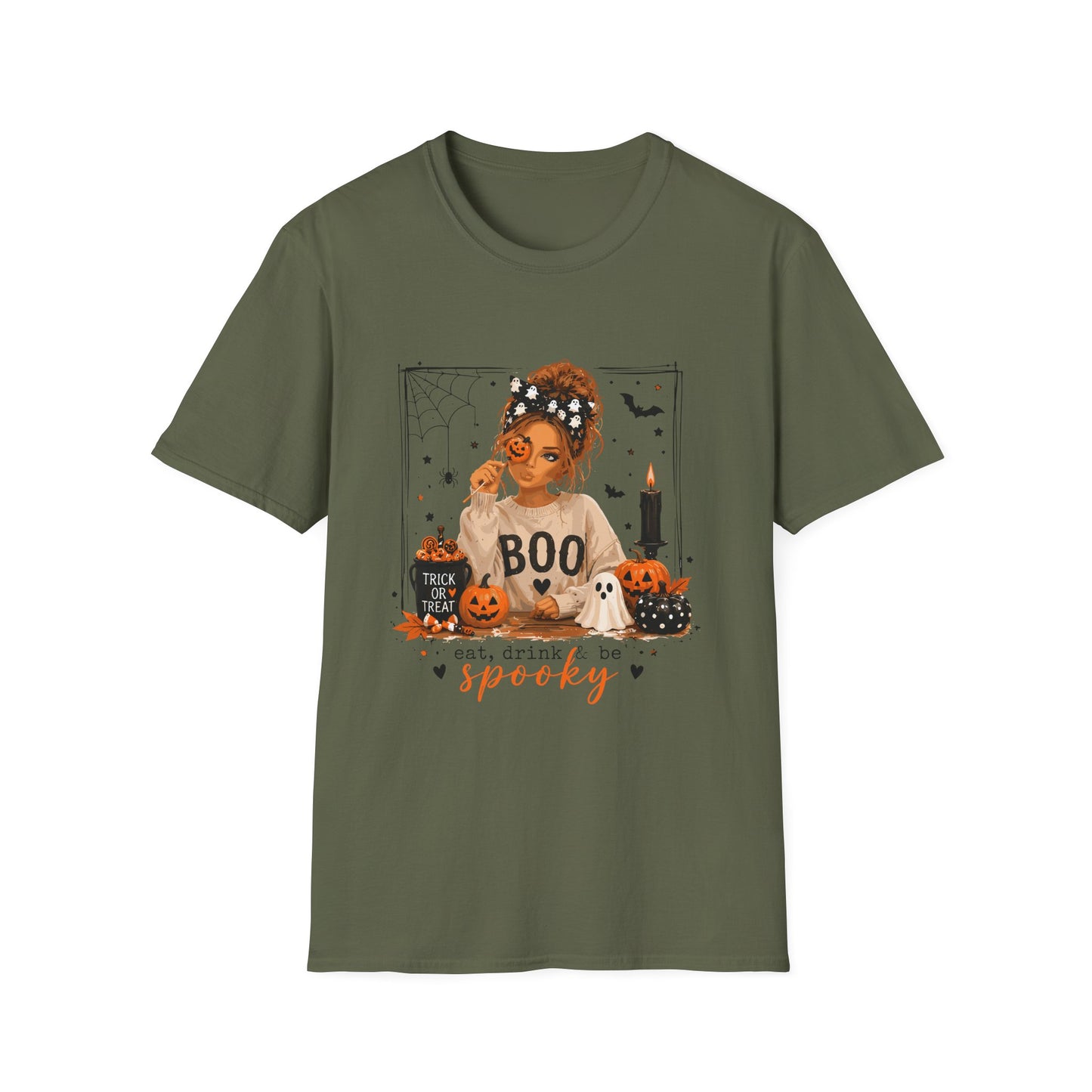 Halloween 'Boo' Girl T-Shirt — Cute Spooky Pumpkin & Candle Graphic Tee
