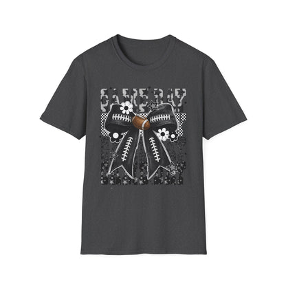 Gameday Football Bow T-Shirt — Floral Black & White Grunge Design