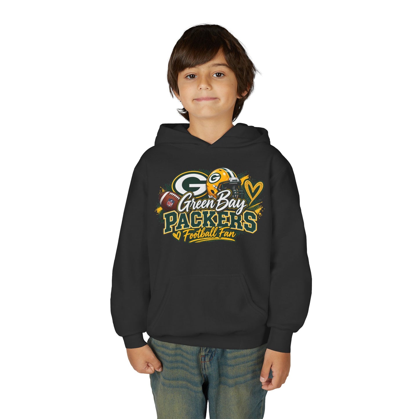 Green Bay Packers Youth Football Fan Hoodie – Team Logo Pullover