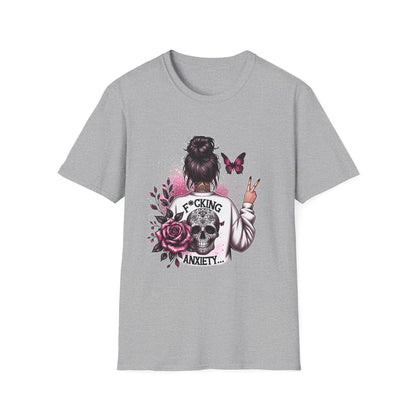 T-Shirt — "F*cking Anxiety" Floral Back Graphic Tee | Mental Health Awareness, Self-Care Gift