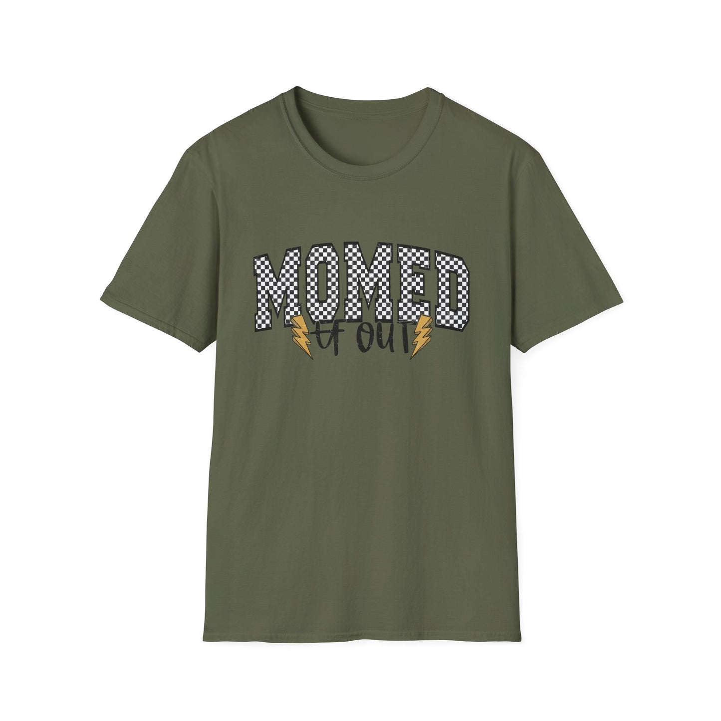 Mom-ed Out T-Shirt — Funny Exhausted Mom Shirt with Lightning Bolts