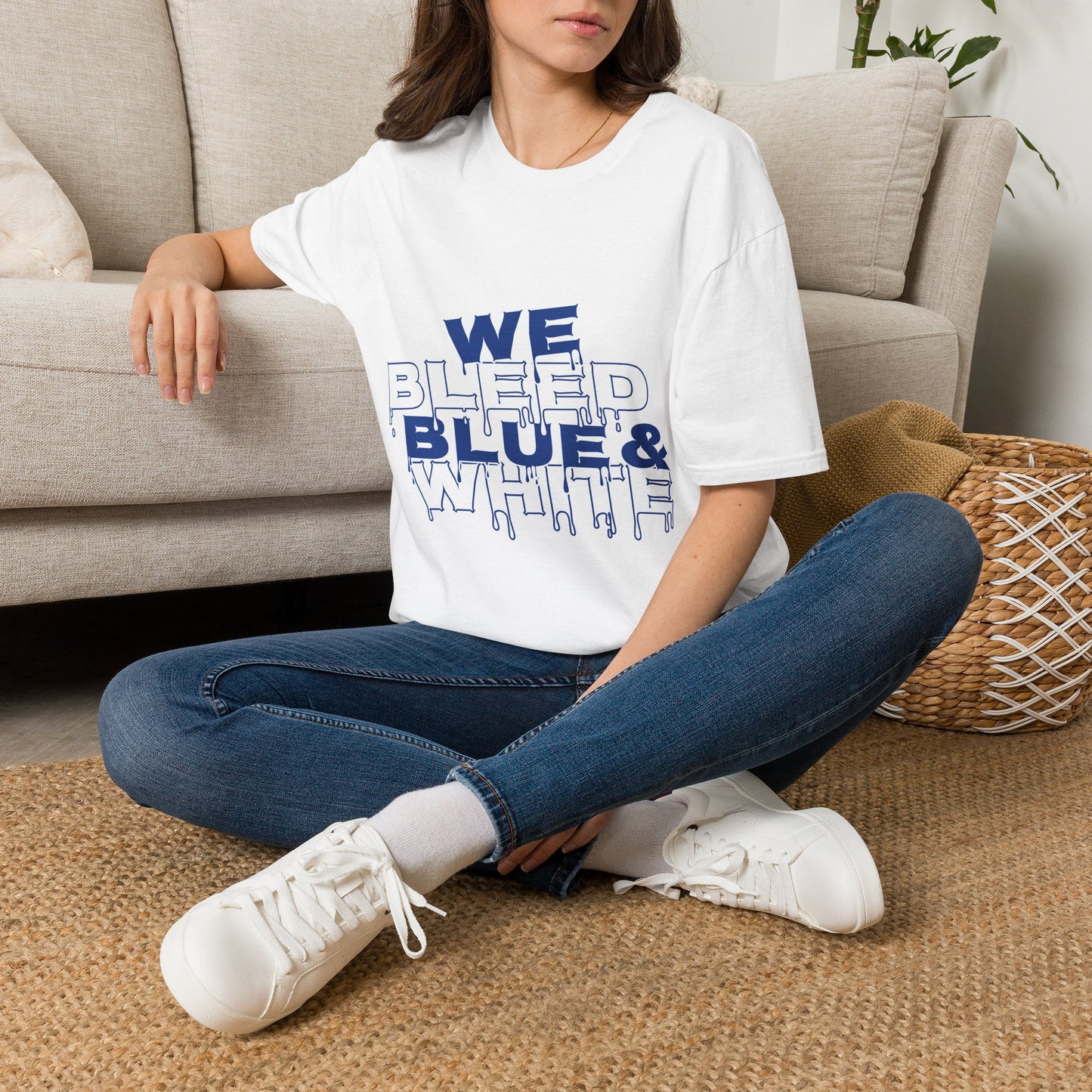 We Bleed Blue & White T-Shirt — Sports Fan Graphic Tee