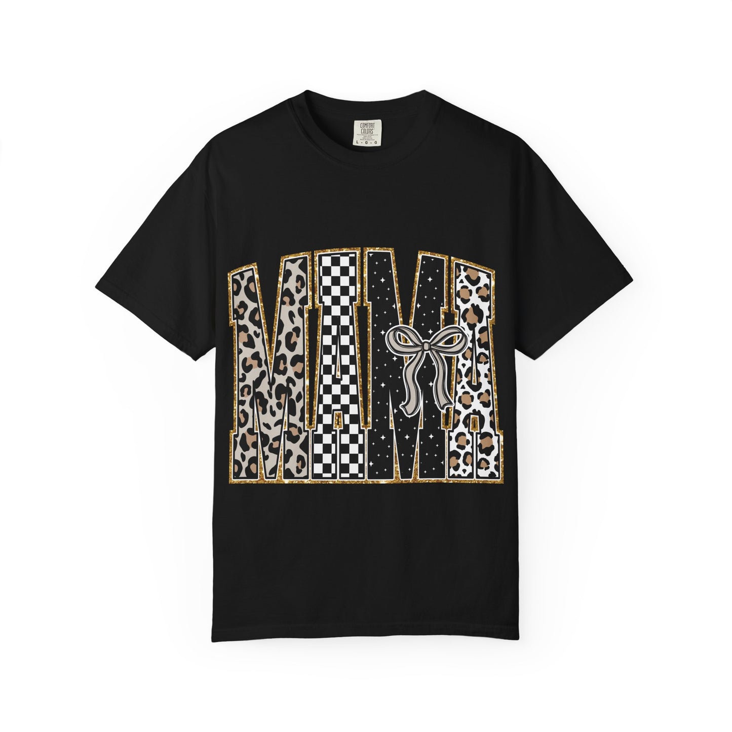 Leopard Checker MAMA Tee — Vintage-Inspired Mama Shirt with Bow Graphic