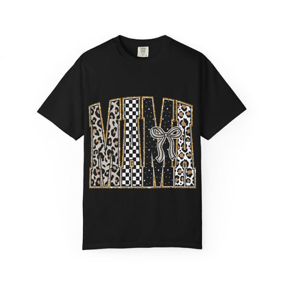Leopard Checker MAMA Tee — Vintage-Inspired Mama Shirt with Bow Graphic