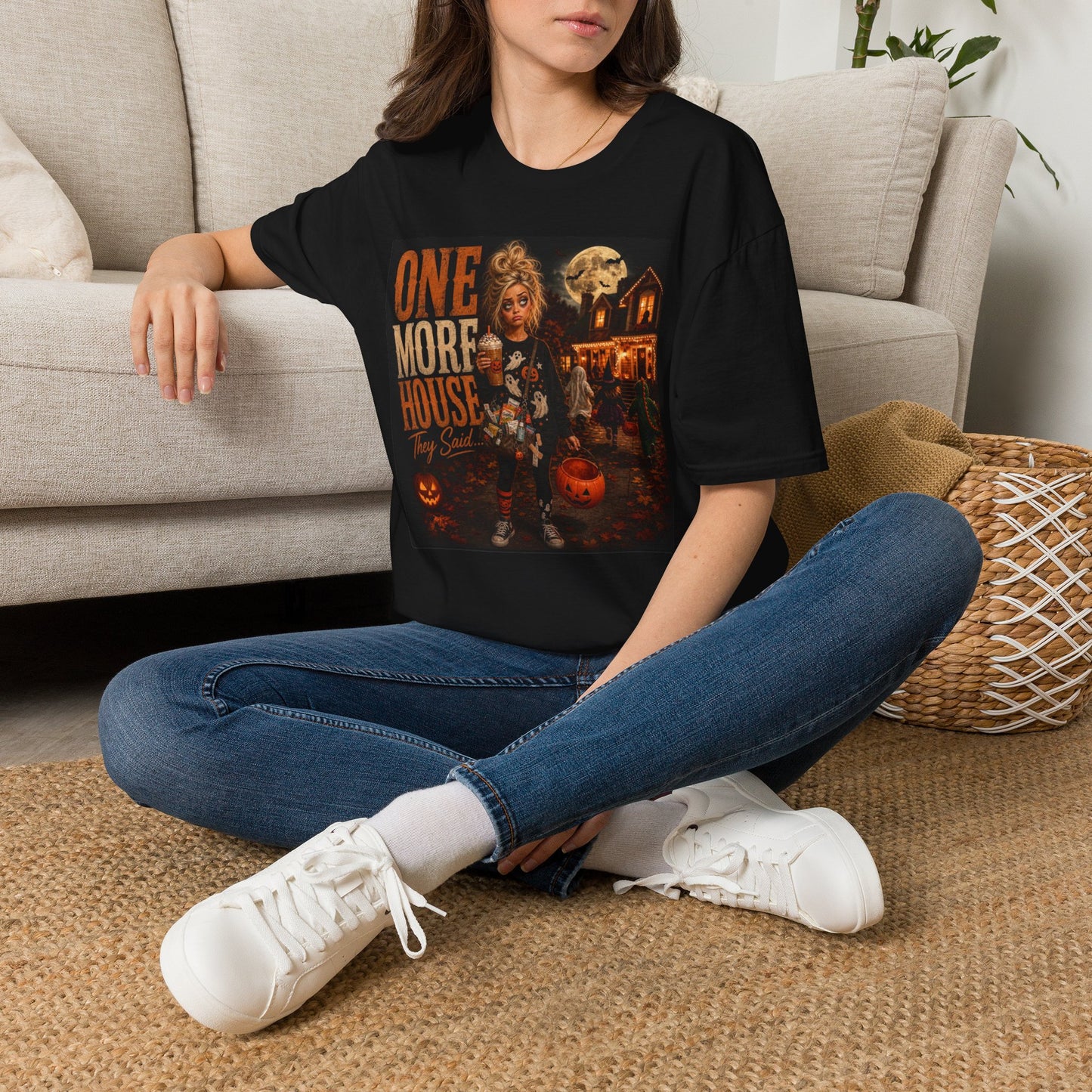 Halloween Tee – "One More House" Spooky Night Graphic T-Shirt