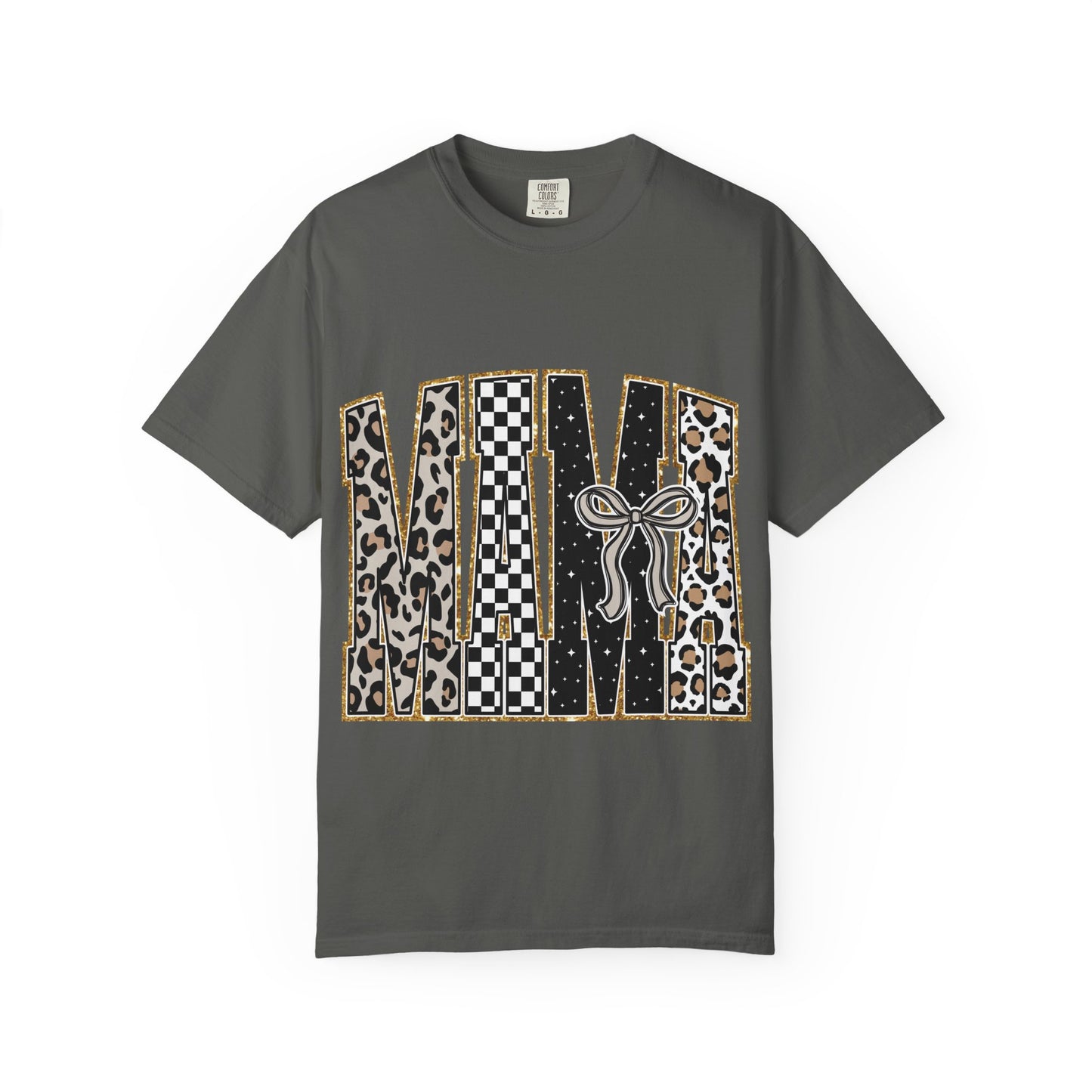 Leopard Checker MAMA Tee — Vintage-Inspired Mama Shirt with Bow Graphic