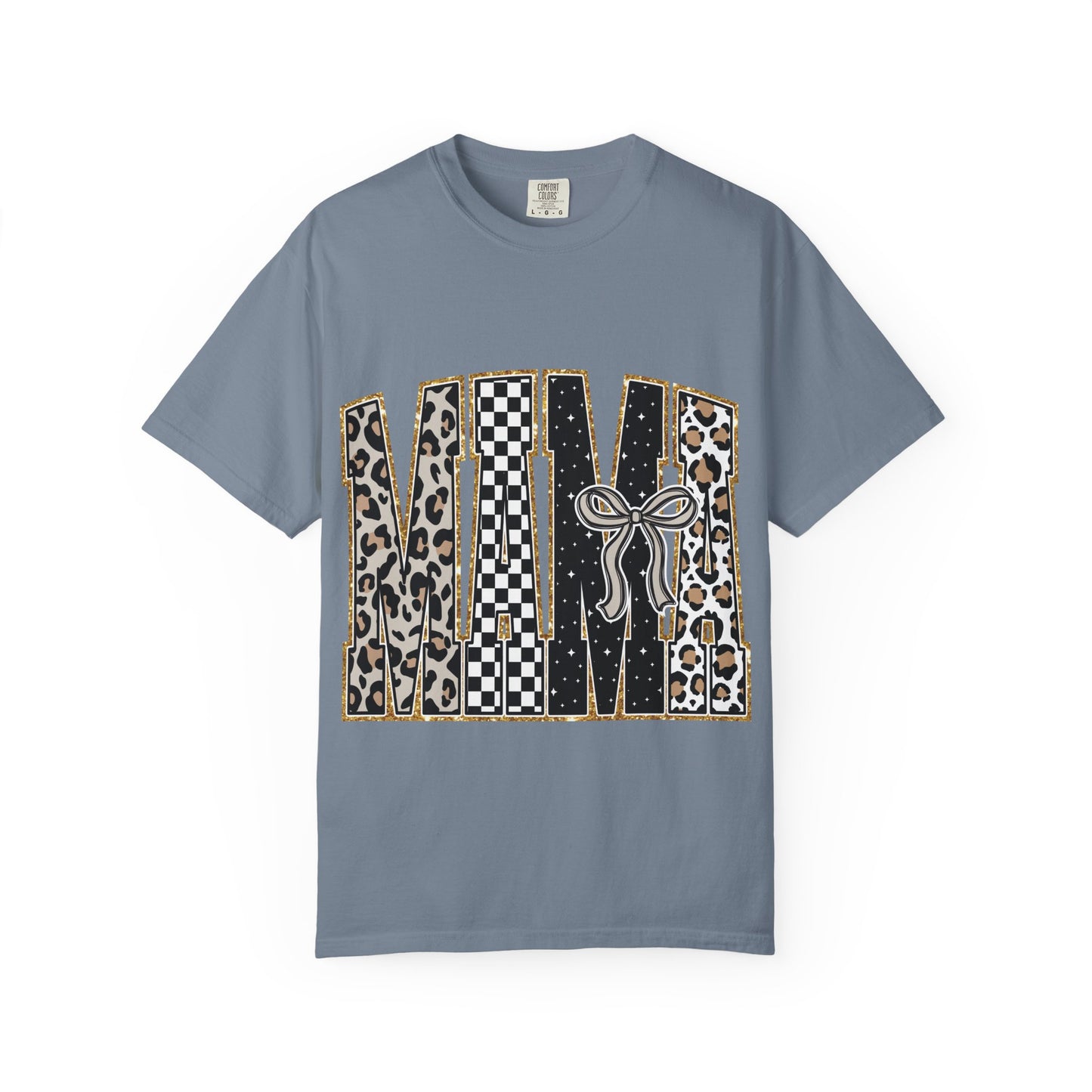 Leopard Checker MAMA Tee — Vintage-Inspired Mama Shirt with Bow Graphic