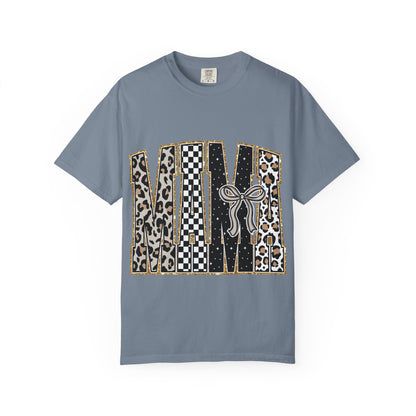 Leopard Checker MAMA Tee — Vintage-Inspired Mama Shirt with Bow Graphic